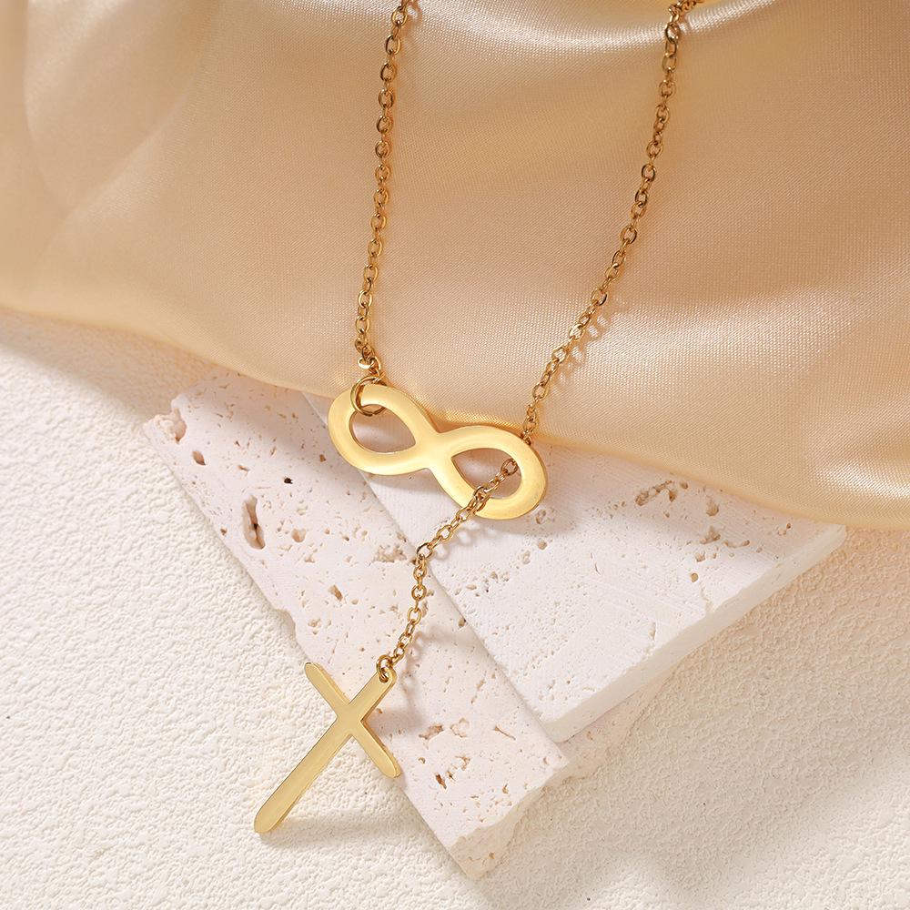 Collier Lariat Bande de Möbius en Acier Inoxydable - Pendentif Doré pour Femme