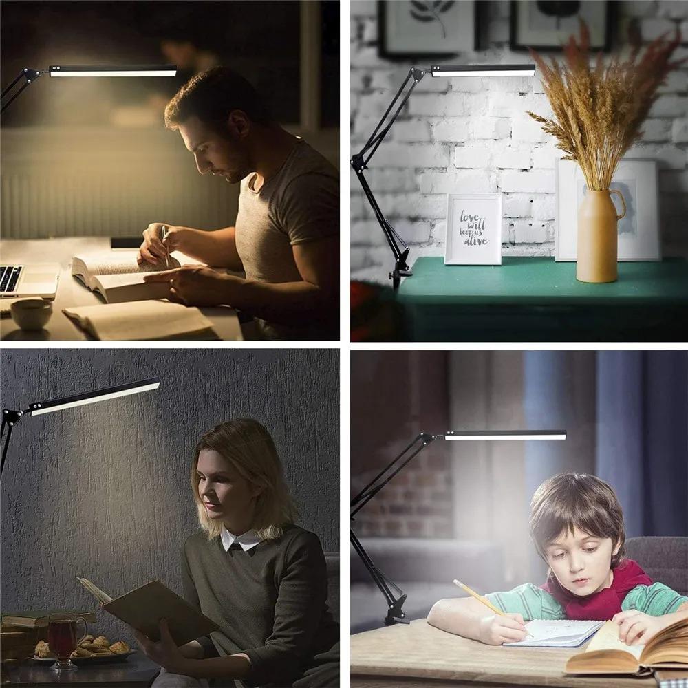 LED Desk Lamp with Clamp Eye-Caring Desk Light with Clamp Swing Arm Lamp 3 Color 10 Dimmable Brightness for Home Office Reading