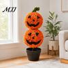 Outdoor Fall Yard Decorations Artificial Pumpkin Topiary Tree, Halloween Face Faux Boxwood Plants with Stake, Decorative Orange Autumn