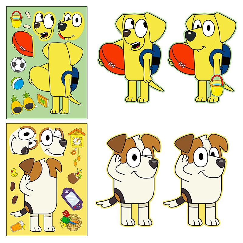 Bluey Ve Bingo Köpek Çizgi Film Anime Çıkartmaları 6/12/18 Adet Yüz Yamalı Kendin Yap Dekorasyon Çıkartmaları Çocuk Bulmaca Eğitim Oyuncakları