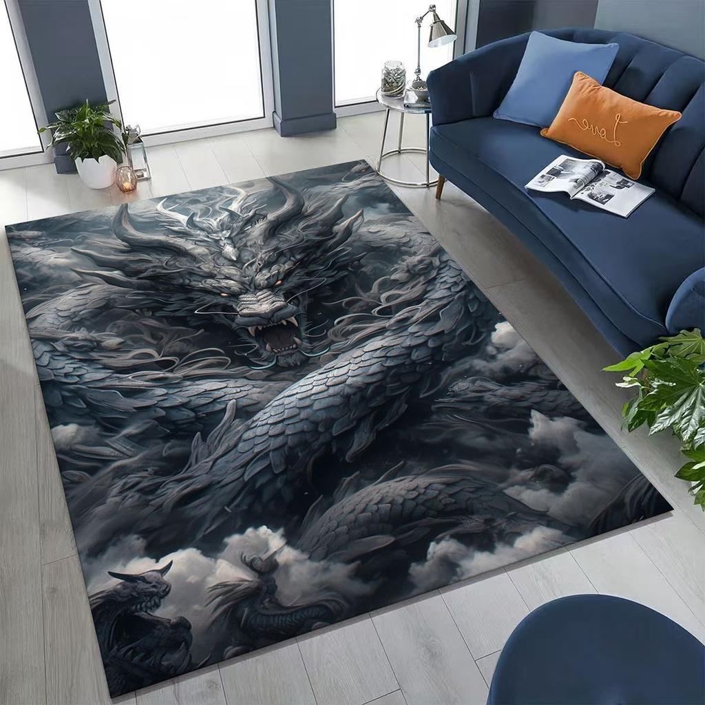 Magic Dragon Mythology Art Chinese Loong Cartoon Rug for Bedroom Living Room Sofa Home Doormat Decor, Large Non-slip Floor Mat