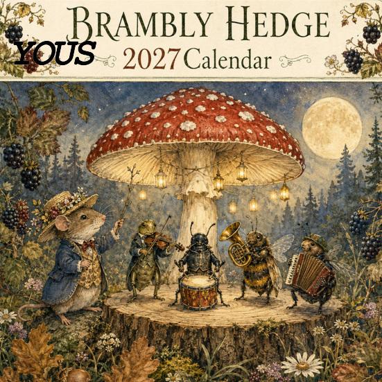 Calendario da Parete 2027 Calendario Brambly Hedge, Pianificatore da Appendere da 12 Mesi con Blocco Note Accademico Vintage Topo del Bosco Fungo Acquerello