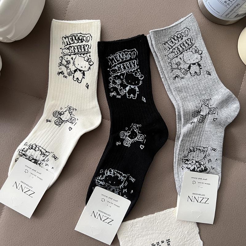 

Sanrio Hello Kitty Graffiti Socks Women S Mid-Tube One Size Cotton Cocks Cute Versatile Long Socks Soft Comfortable