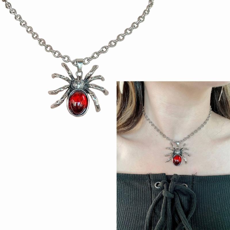 Vintage Spider Crystal Pendant Necklaces for Women Men Gothic Animal Sweater Chain Necklace Punk Hiphop Fashion Jewelry