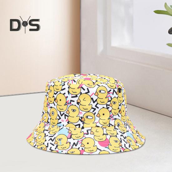 Fisherman Hat Flat Dome Wide Brim Yellow Duck Print Basin Hat Lightweight Breathable Outdoor Sun Hat