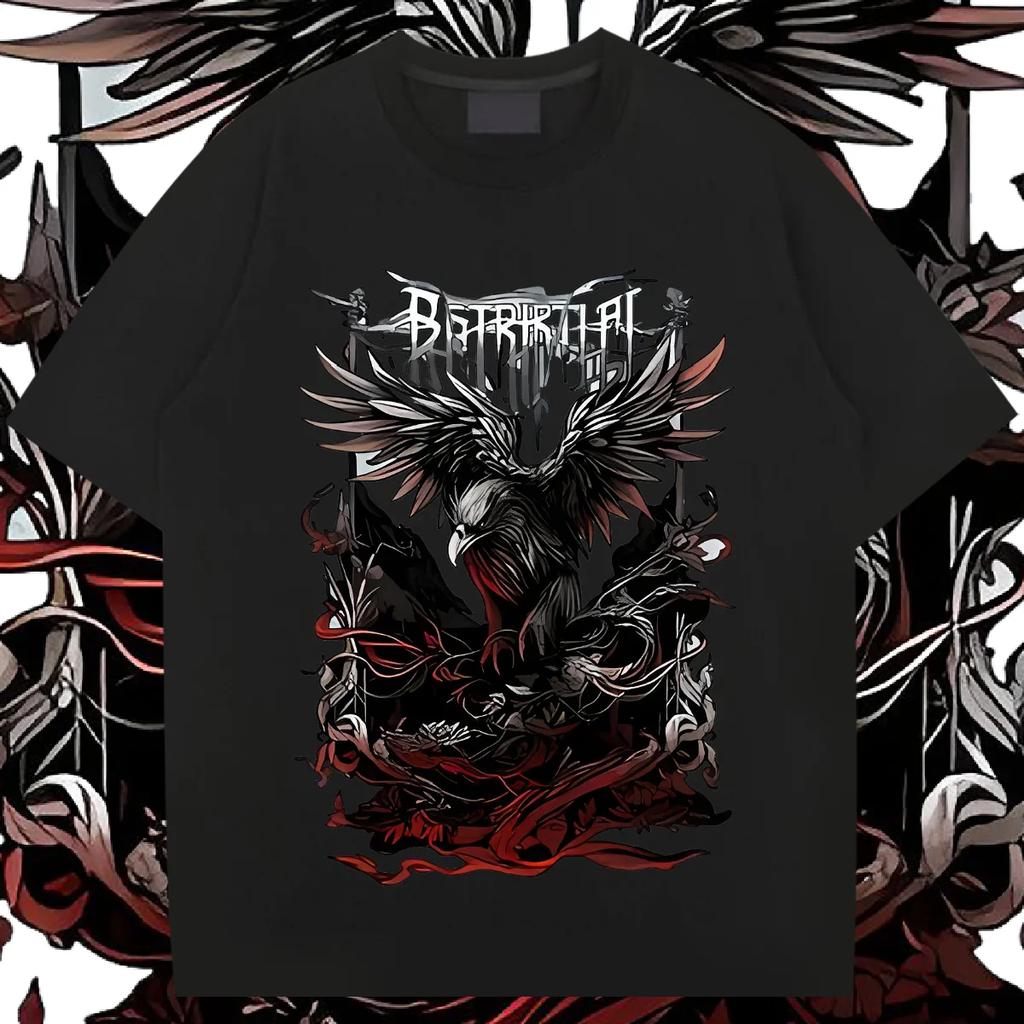 Black Wings Raven T Shirt Oversized Milk Fiber Tees Retro Men Tops High Quality Loose Tshirt Fashion Street Tops