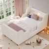 Children's Bed 90 X 200cm, Upholstered Bed, with Safety Rail, Night Light, USB Charging Port and Storage Compartments, Solid Wood Legs, Beige Bouclé