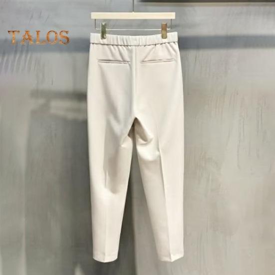 Men Suit Pants Drawstring Elastic Waist Straight Leg Solid Color Loose Formal Business Style Office Wear Trousers Ninth Pants