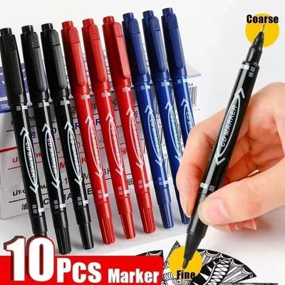 10Pcs Fine Thick Point Twin Tip Marker Black Ink Drawing Pens New Permanent Marker  Office Supplies