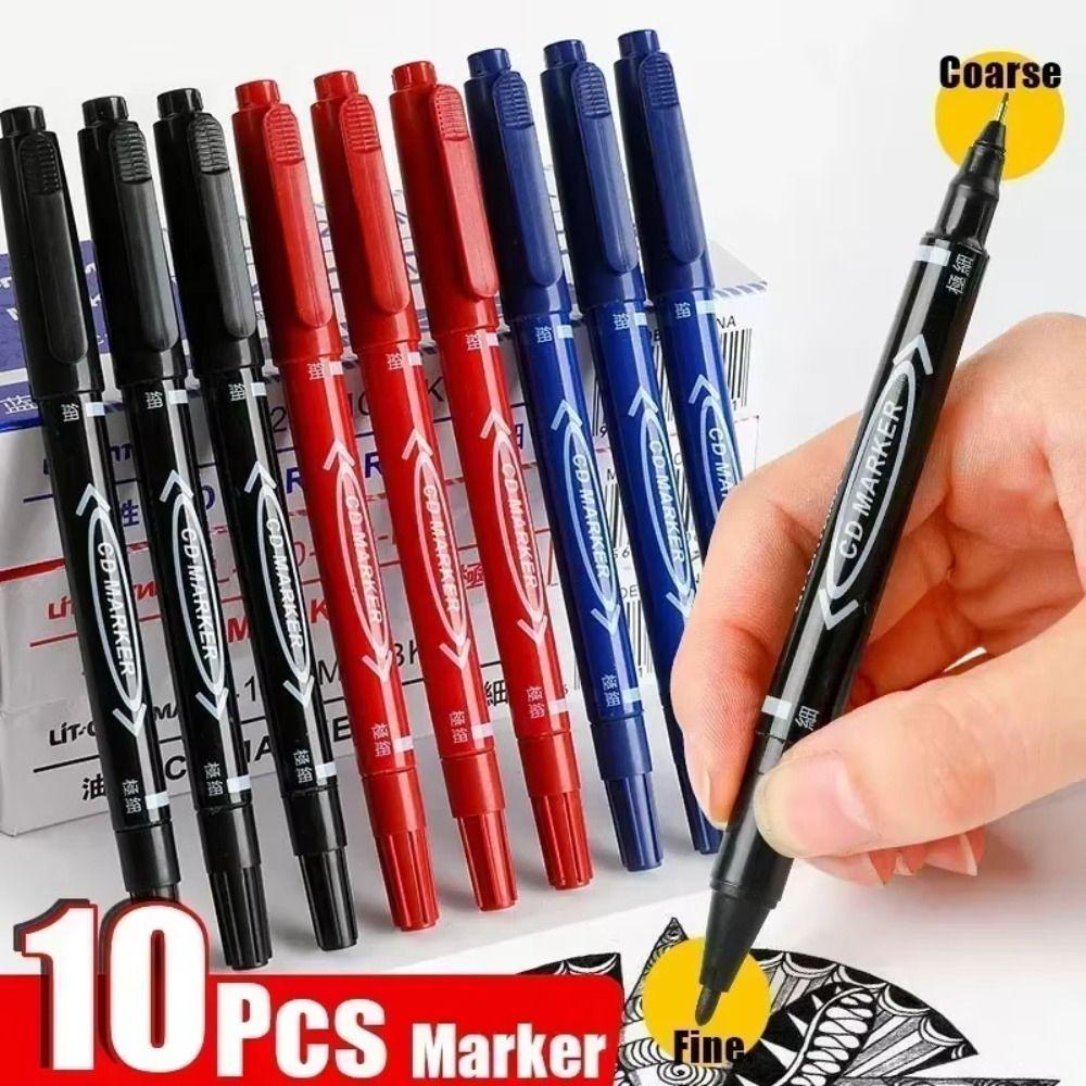 10Pcs Oily Waterproof Permanent Marker Black Ink Oil Marker Pen New Drawing Pens  Office Supplies