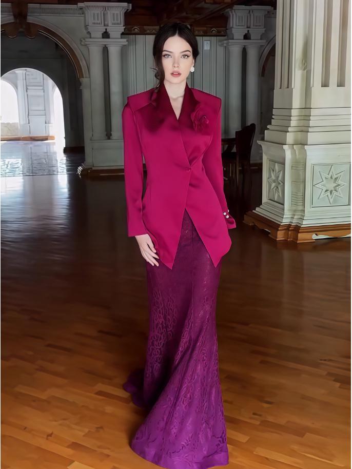 2025 Autumn European-American Fashion Two-Piece: Temperament Shirt and Midi Long Skirt Set