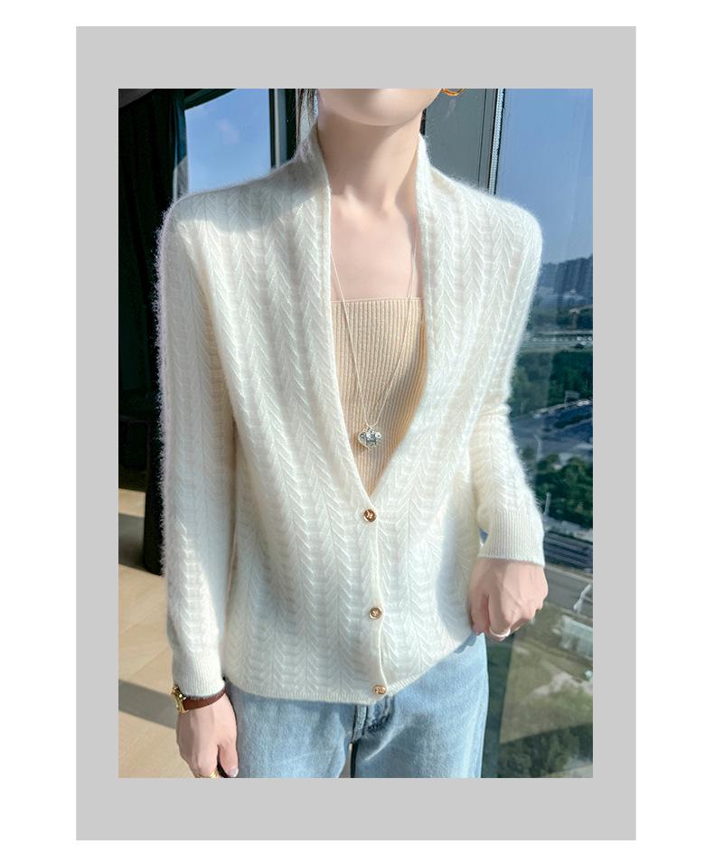 Women's High-End Slim Fit Wool Cardigan Sweater with Scarf Collar
