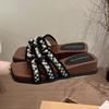 Xiaoxiangfeng High-heeled Slippers Women's Summer 2025 New Outer Wear Fashionable Pearl French with Skirt Comfortable Going Out Sandals