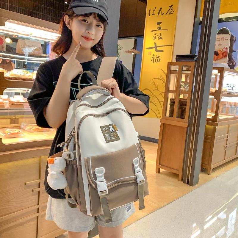Schoolbag New Student School Bag Girls Anti-splashing Backpack Premium Contrast Color Nylon Middle School Student Backpack