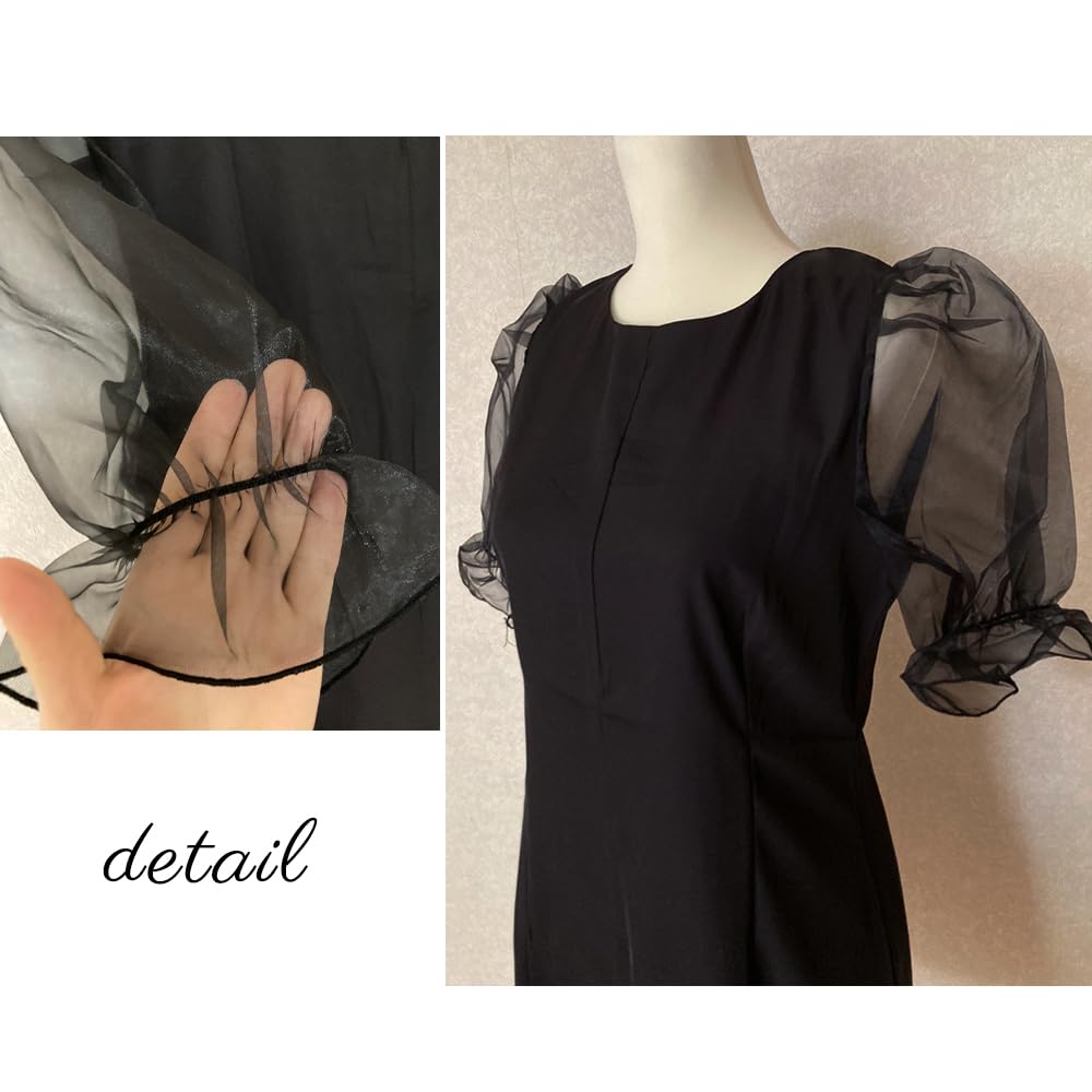 BEYANE Sheer Sleeve Cabaret Sexy Korean Party Wedding Short Concert Elegant Short Mini Plus Jeweled Formal Mini Cabaret Upper Arm Length Dress, Black,