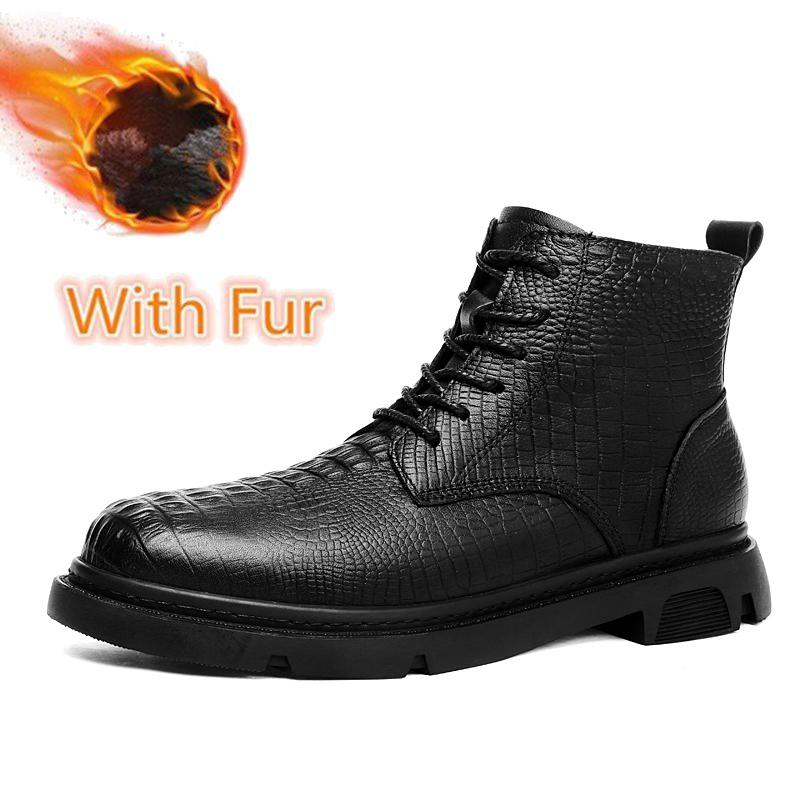 FashionCrocodile Pattern Men's Ankle Boots Luxury Brand High Top Footwear Fashion Outdoor Street Chelsea Shoes Comfortable Short Botas