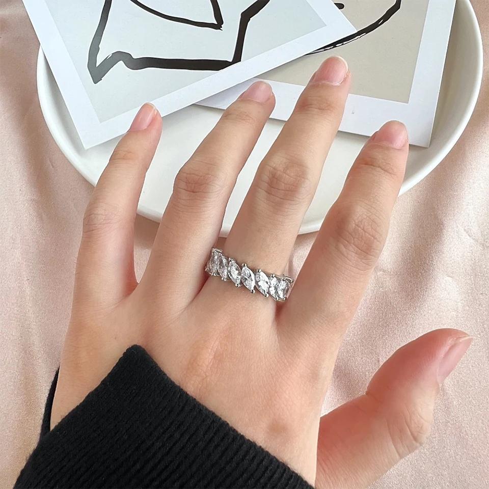 3*6mm Marquise Cut Full Moissanite Rings For Women D Color Diamond Engagement Wedding Band   CopperJewelry With GRA
