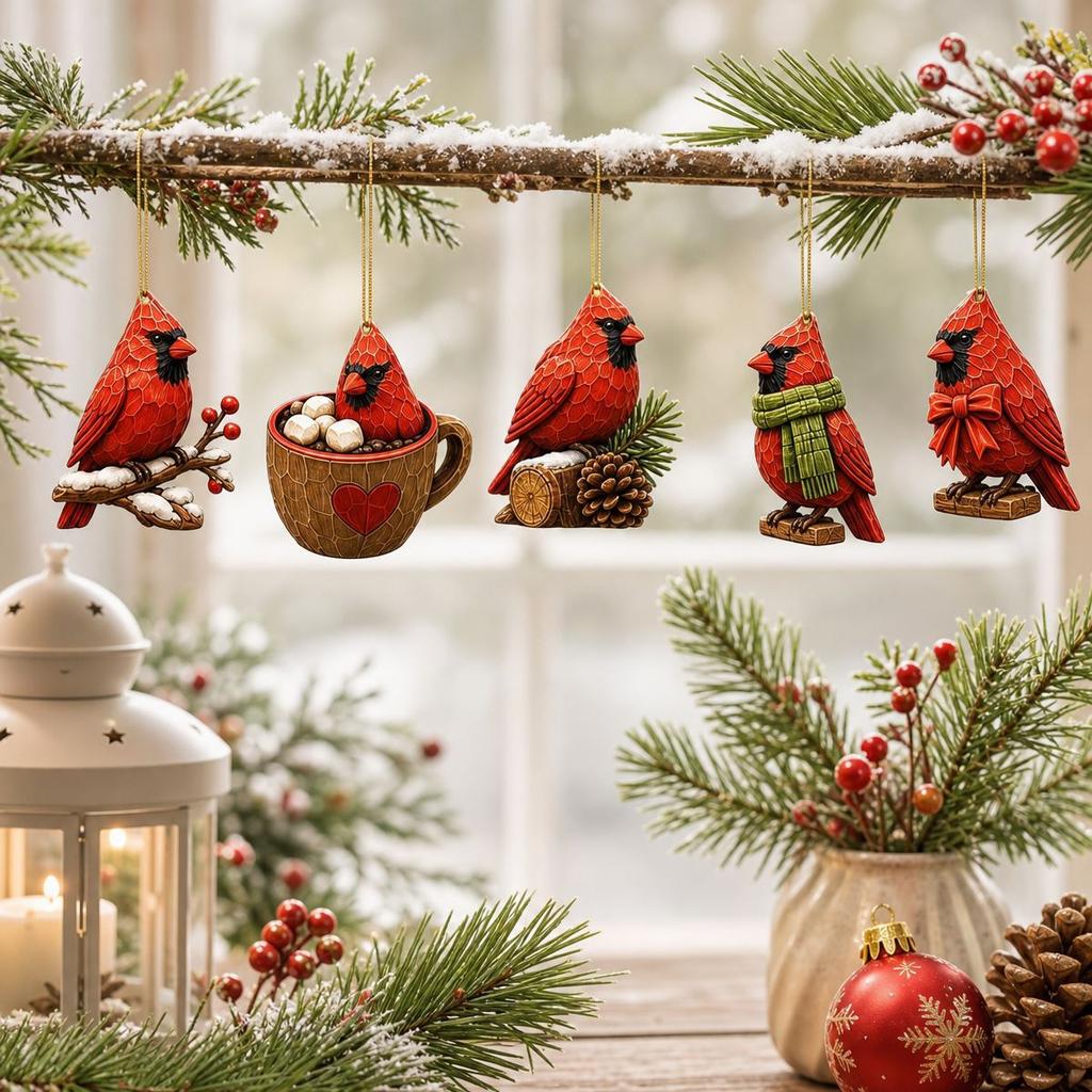 2026 Christmas Countdown Calenda, 24 Vintage-Style Cardinal Acrylic Christmas Ornament,Holiday Gift for Christmas