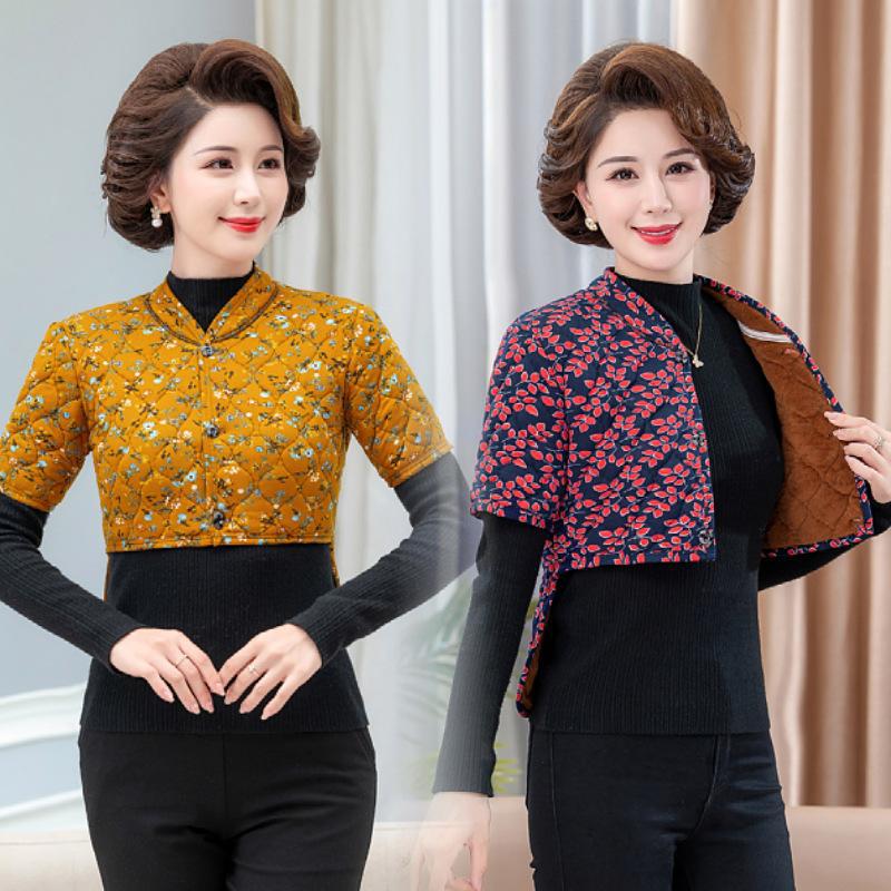 Women's Camel Hair Cotton Vest - Mid-Aged & Elderly, Warm, Thickened, Plus Velvet, Short-Sleeved, Waist & Shoulder Protection.