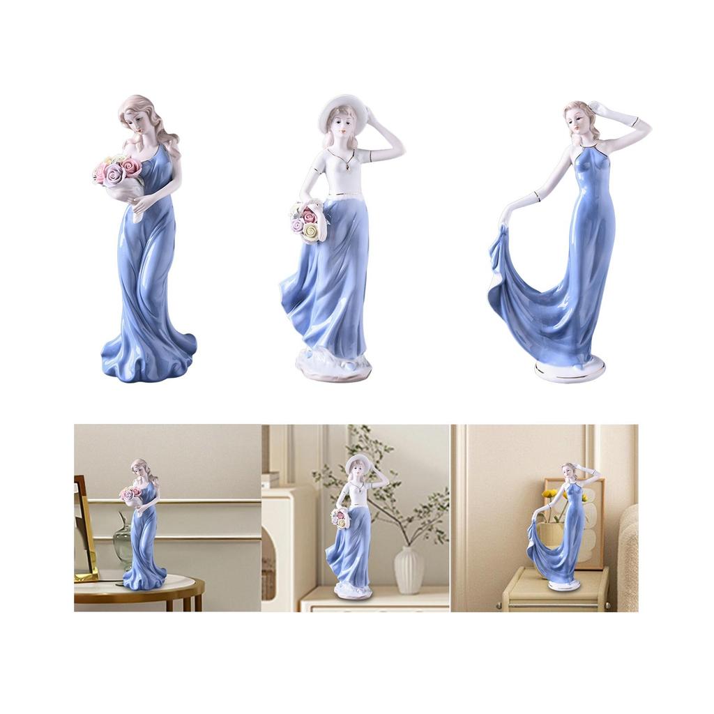 Lady Statue Decoration Fine Craftsmanship Ceramic Girl Sculpture Woman Figurine for Bookcase Festivals Table Indoor Office