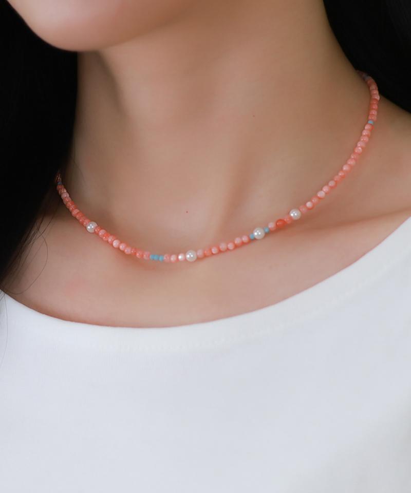 Blancier Aqua Pink And Pearl Bl255N1128 Women'S Choker Gemstone Necklace