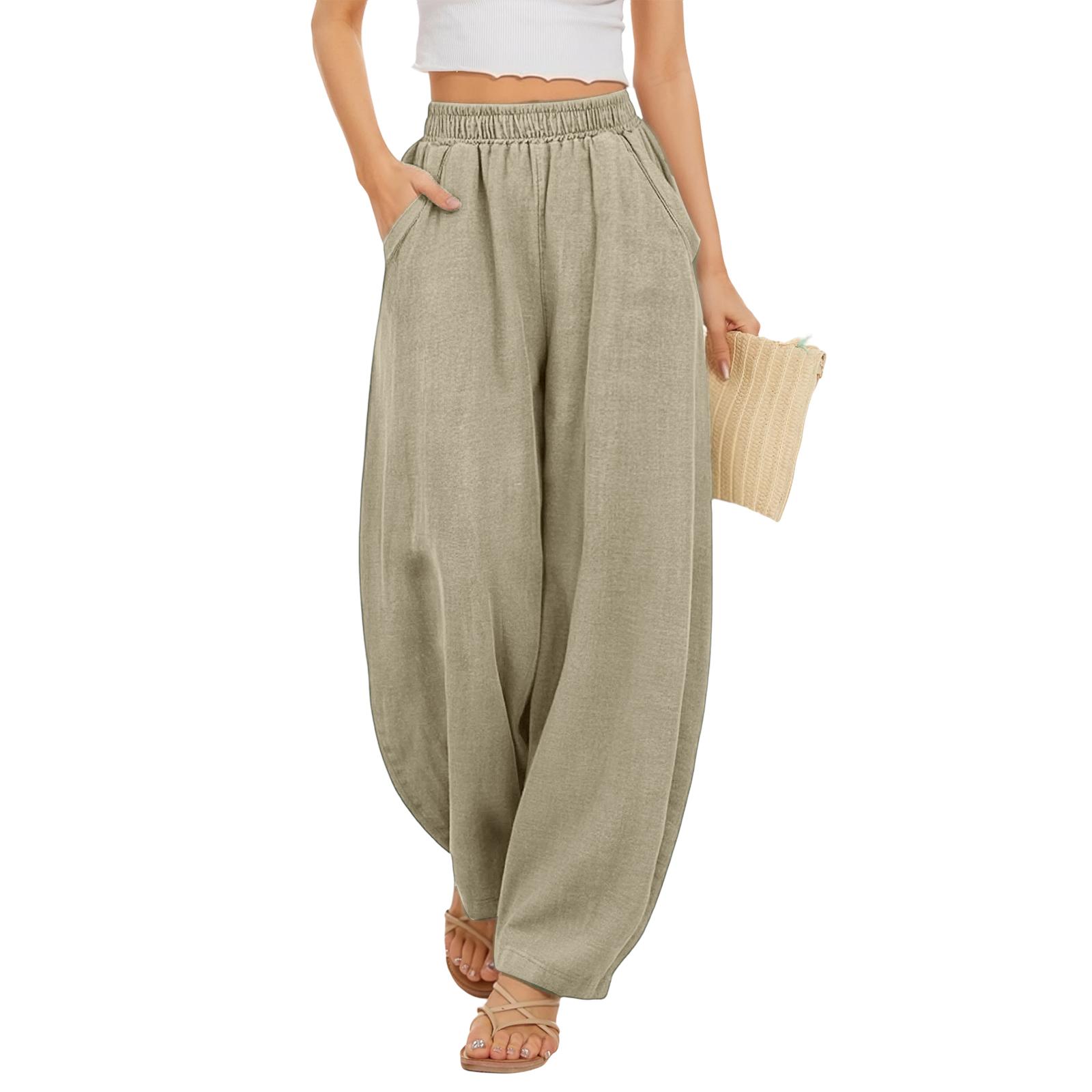 Women s Loose  Pants - Breathable Linen-Cotton Casual Trousers M хаки