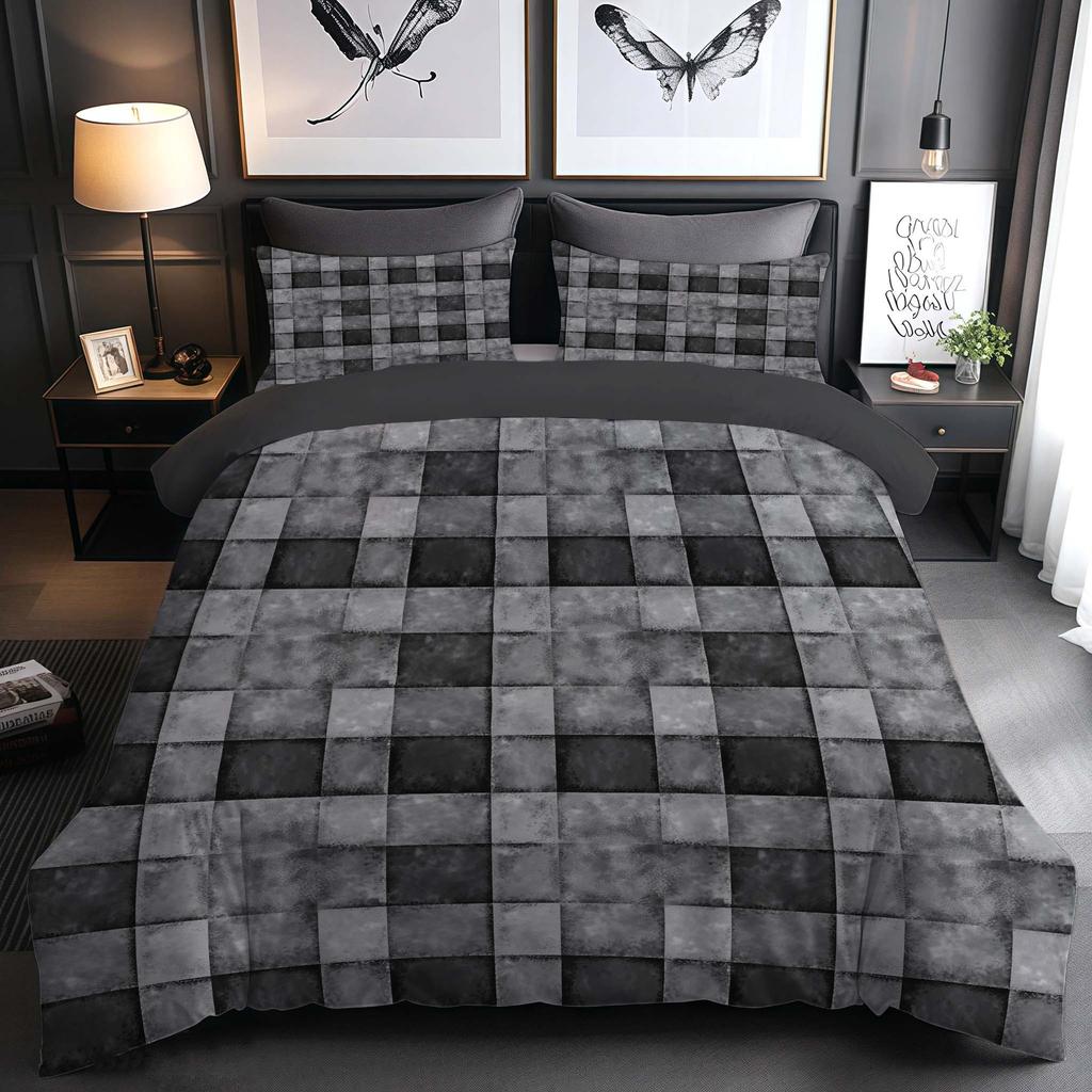 The New Simple Grid Series 3D Digital Printing Three-Piece Bedding Kit Quilt Cover Can Be Determined From The Picture.