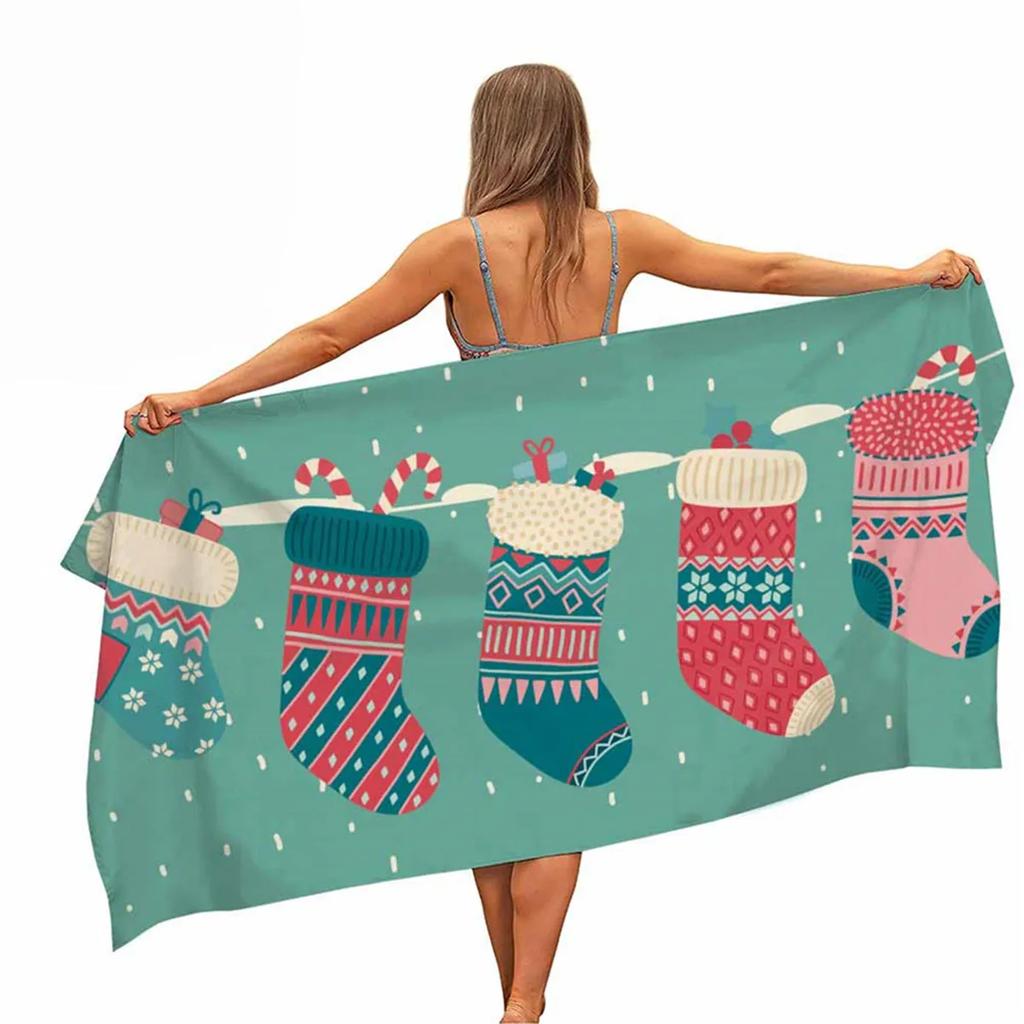Christmas Microfiber Pool Beach Towel Portable Quick Fast Dry Outdoor Travel Swim Blanket Thin Yoga Gym Home Decor Women Men Kid