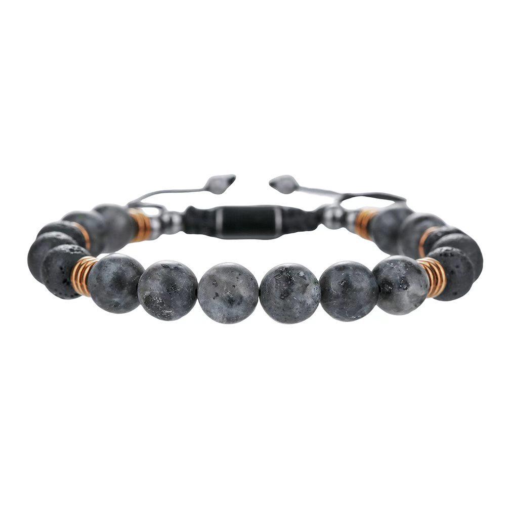 Vintage European-American Volcanic Stone Bead Necklace & Bracelet Set for Men