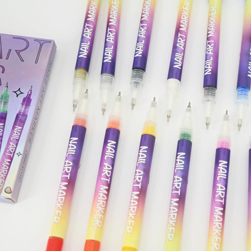 12-Color Nail Art Pen Set: Ultra-Fine Multi-Color DIY Painting & Highlighting Pens