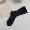 Stylish Womens Solid Color Middle Length Mesh Socks with Ruffle Turn Cuff Frilly Edging Seamless Breathable Crew Socks
