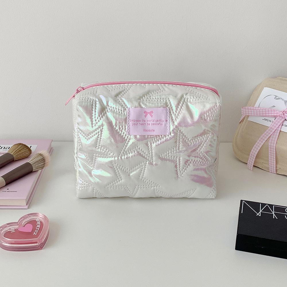 

Y2K Fashion Square Large Capacity Makeup Bag Shiny Glitter Cosmetic Pouch Multifunctional Storage Toiletries Bag Zipper Wash Bag белый