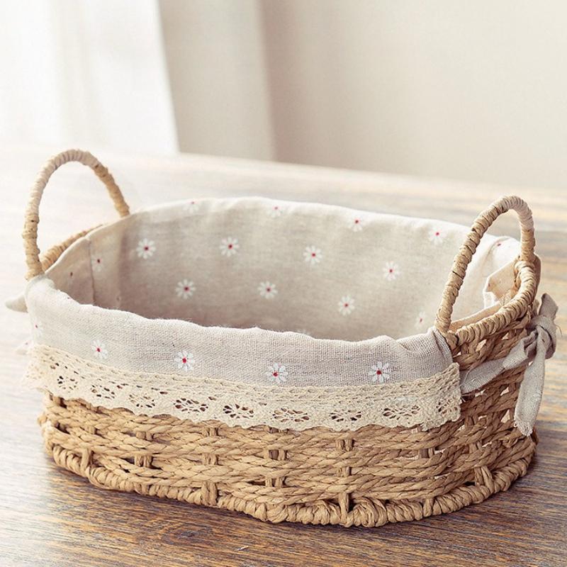 Woven Storage Basket Makeup Snack Multifunction Organization Basket Desktop Groceries Handle Baskets Home Kitchen Storage Box 26X175X14CM 4090₽