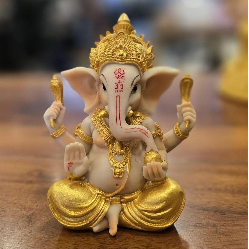1 Pc Gold Premium Decorative Lord Ganesha Statue & Idols for Home Decor, Office, and Pooja,car Dashboard, for Festivals, Weddings