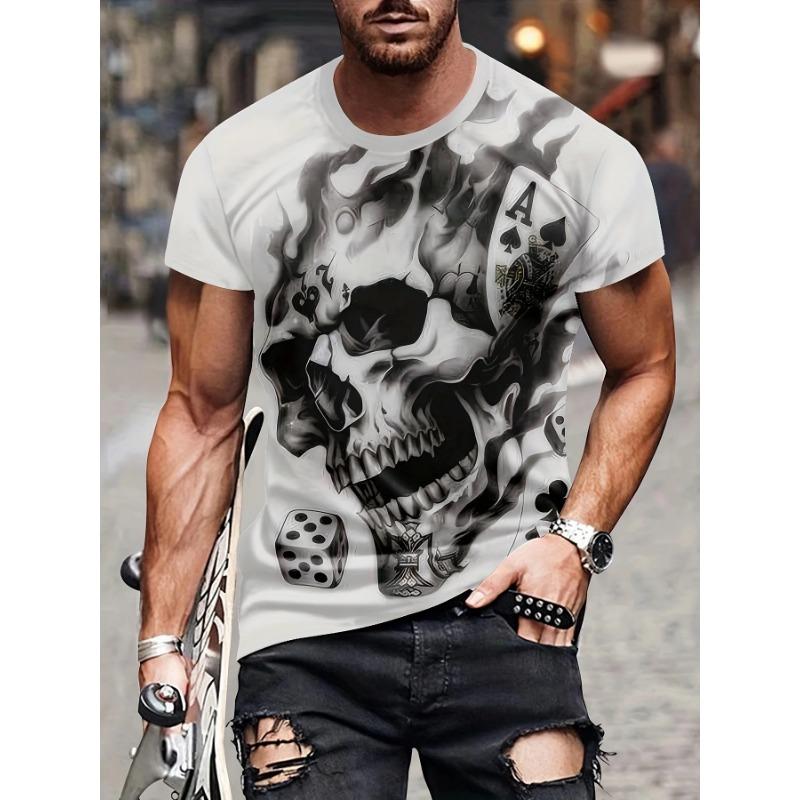 Men's T-shirt 3d Gold Skull Print Men's Tops Casual Short-sleeved Simple T-shirt Summer Round Neck T-shirt