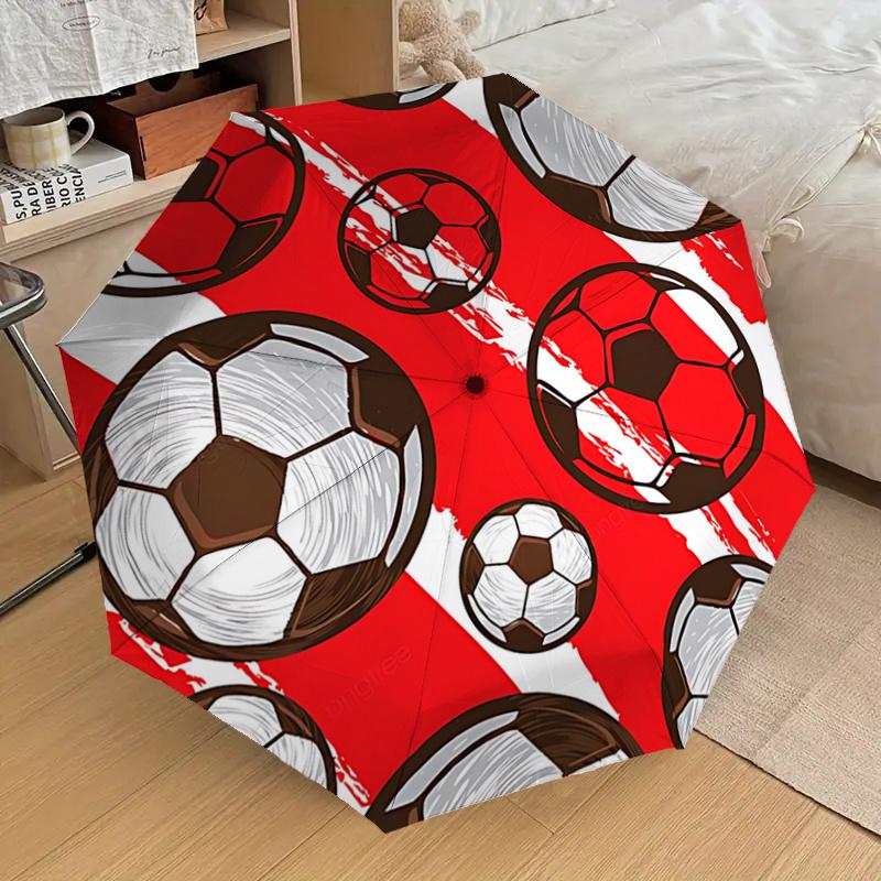 Soccer Ball Pattern Automatic Opening/Closing Umbrella - Portable Three-Fold Design with 8-Bone Iron Frame - Gift for Fans, Travelers, Daily