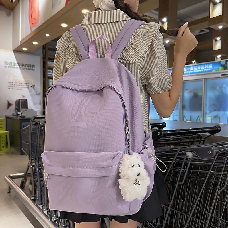 Schoolbag1011 New Versatile Japanese ins Solid Color Schoolbag Women's Casual Large Capacity Waterproof Female Student Backpack Backpack