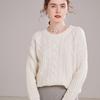 Women's Retro Loose Cable Knit Cashmere Sweater - Round Neck, High-End Texture, Autumn/Winter Base Layer.