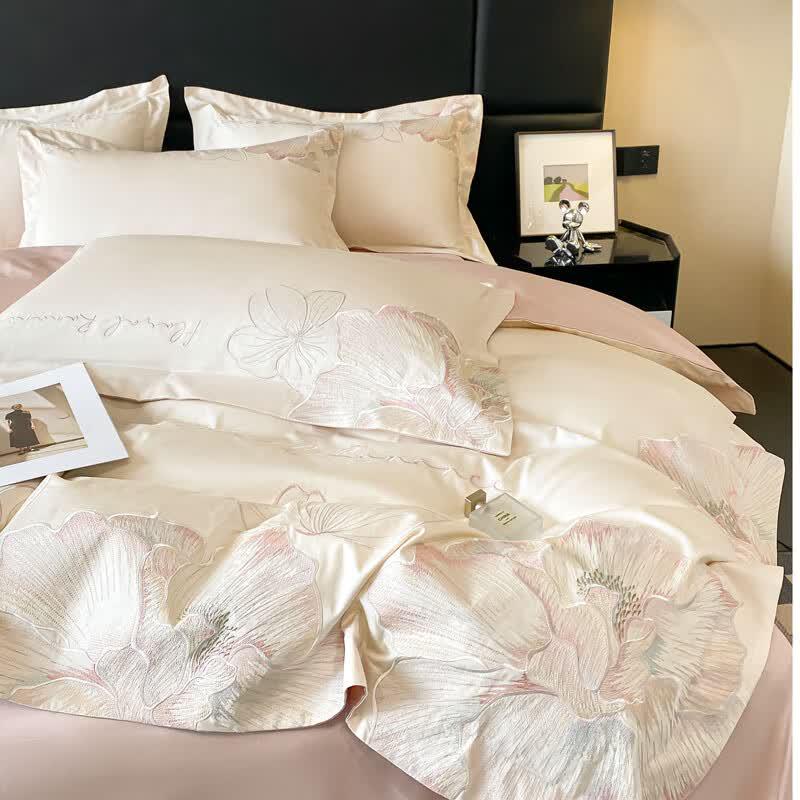 Aosmen 80-Thread Count Xinjiang Cotton Embroidered 4-Piece Bedding Set