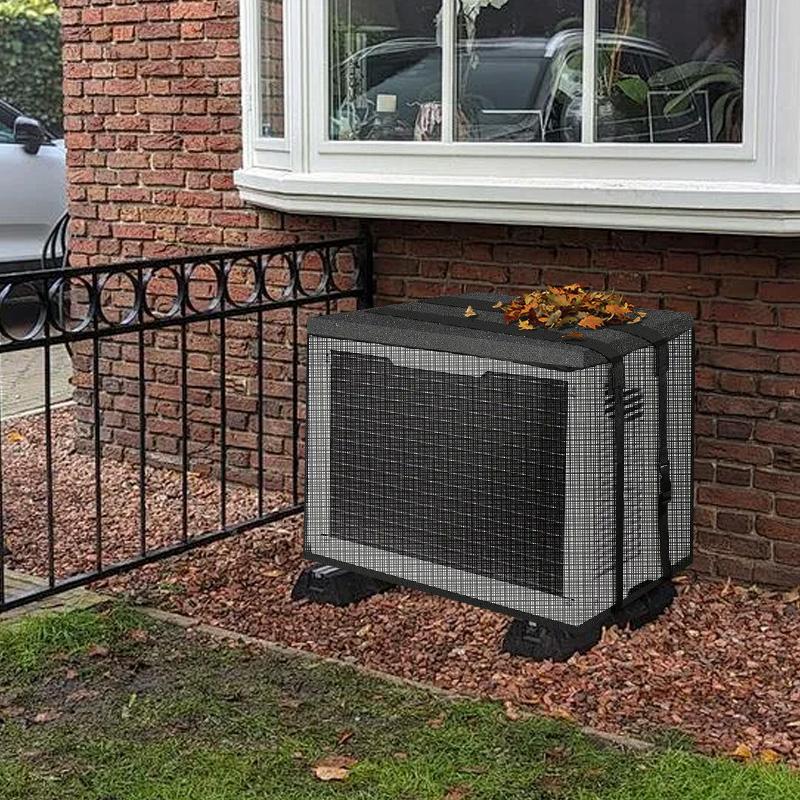 1pc Outside AC Unit Black Leaves Clogging Outdoor with Waterproof Top Breathable Air Conditioner Cover Removable Mesh Covers