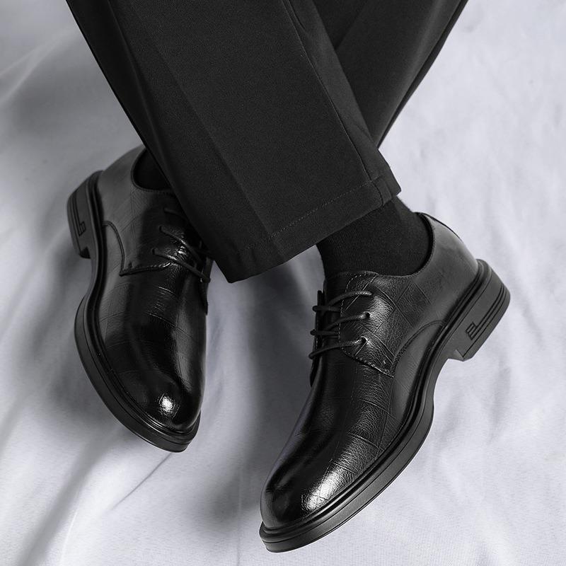 3283 Leather Shoes Men's Wedding Groom Shoes Spring New Models First-layer Cowhide Lace-up Low-heeled Shopping Mall Dress Shoes