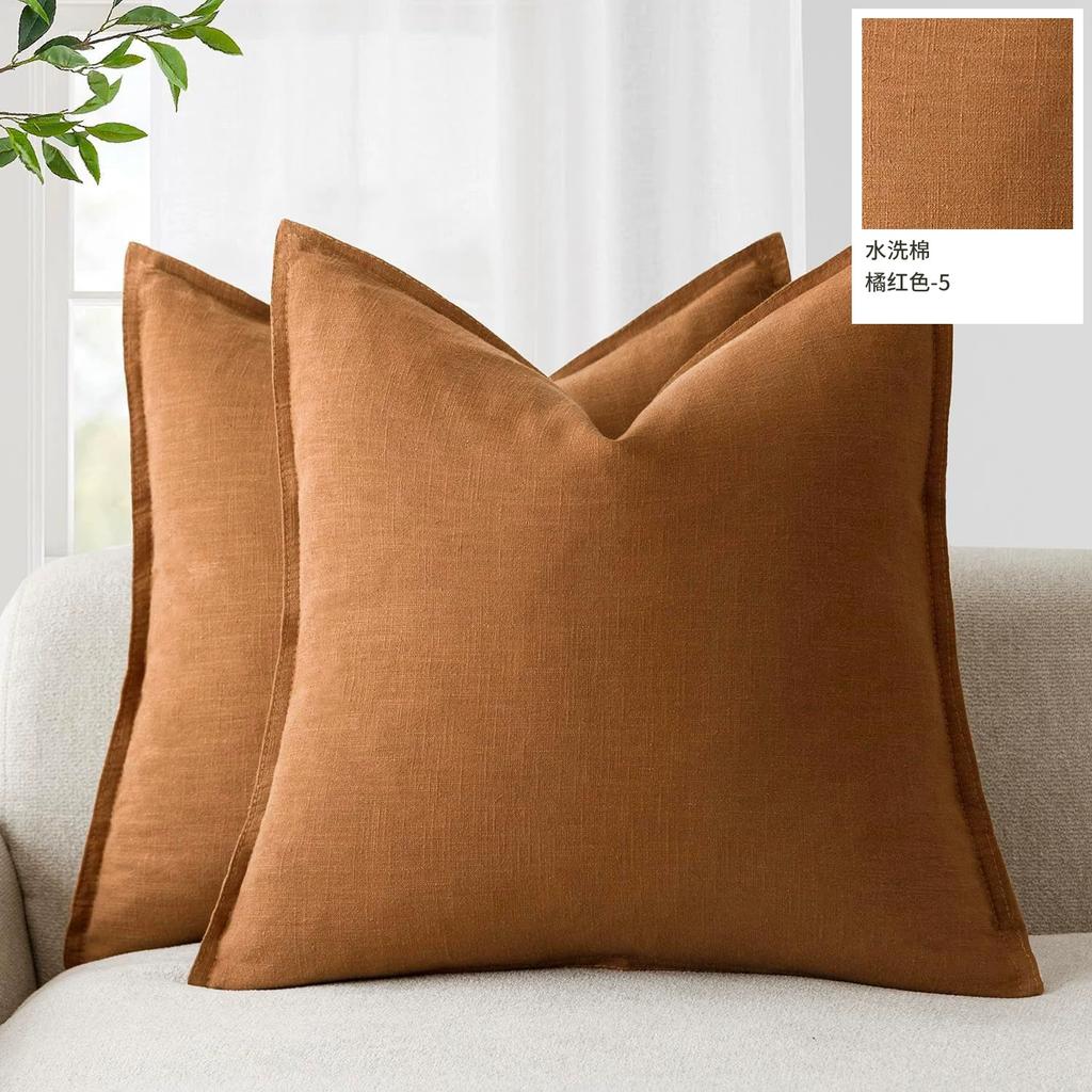 Decorative Linen Pillow Covers Natural Boho Farmhouse Neutral Christmas Couch Throw Pillows for Bed Pack of 2 Accent Pillowcase