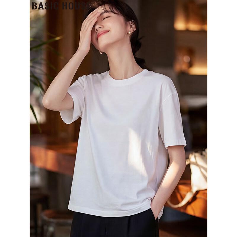 Basic House Women s White Round Neck Cotton T-Shirt 2XL
