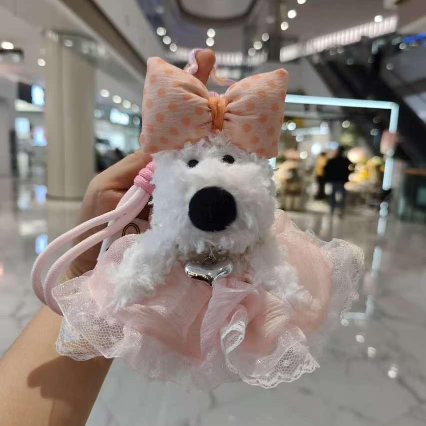 West Highland Terrier Puppy Cartoon Princess Dress Plush Doll Keychain