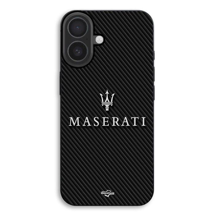 Coque Pour iPhone 17 MASERTATI BLANC FOND CARBONNE