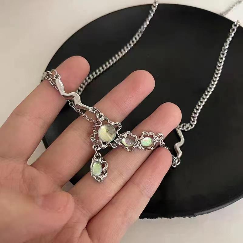 

Thorns niche design moonstone cross sweet cool collarbone chain women s hip hop cold wind fashion necklace versatile niche