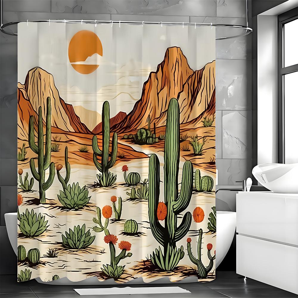 Desert Cactus Shower Curtain, Bathroom Decorative Shower Curtain, Waterproof Shower Curtain with Hooks