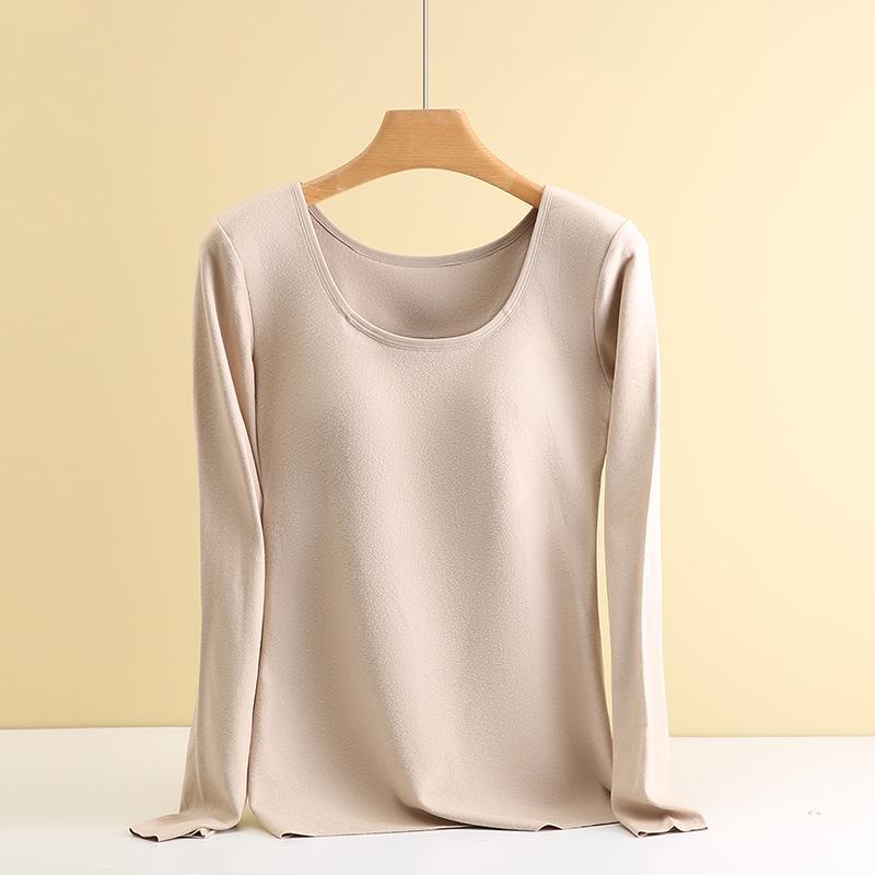 Dámské termoprádlo z německého sametu s hrudními vycpávkami: Slim Fit, S plusovým sametem, Silný top s dlouhým rukávem na podzim a zimu