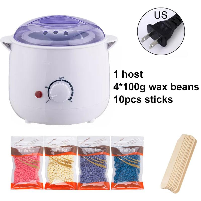 Wachsset Wachserhitzer Haarentfernungsmaschine mit Heißwachsbohnen Calentador de cera Wachsschmelzer Holzspatel für Achselhöhle Bikini