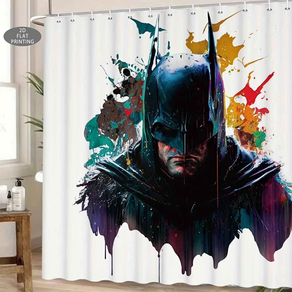 1pc 2D Flat Ink Splash Batman Theme Shower Curtain, Suitable for Christmas and Halloween Decoration Gift. Ideal for Rental Hom